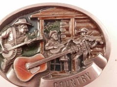Vintage Country Pickers 1986 C & J inc Belt Buckle Enamel Guitar Players #1446