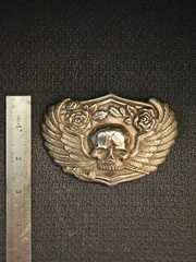 Vintage Silver Skull Belt Buckle With Wings And Roses Biker Gothic