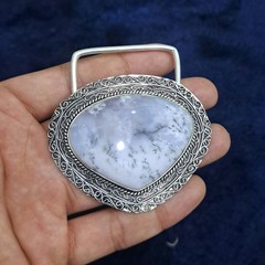 Belt Buckle Silver Plated Dendritic Opal Western Cowboy Gemstone Buckle For Dad