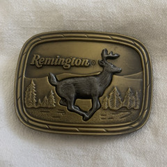 Remington Metal Western Belt Buckle Deer Hunting, Rectangular 1979