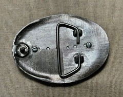 Vintage Style Western Silver Tone Belt Buckle Red Cabochon Stone Engraved Oval
