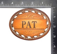 « PAT » Handcrafted Leather & Metal Oval Western Belt Buckle 3&Prime;x4&Prime;