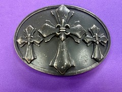 Fleur-de-lis Triple Maltese Style Three Cross Gothic Punk Biker Vibe Belt Buckle