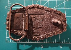Vintage Men&rsquo;s Motorcycle Biker Belt Buckle Chain Accent Bronze/Gold ©1981