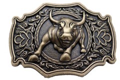 Men Antique Gold Metal Belt Buckle Cowboys Western Fashion Bull Rodeo Filigree