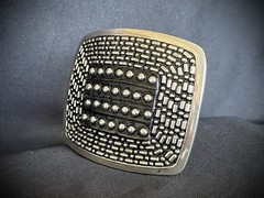 “Shield”Belt Buckle Archive Studded Leather Inlay 2 5/8 x 3 OOAK Darren McNeese