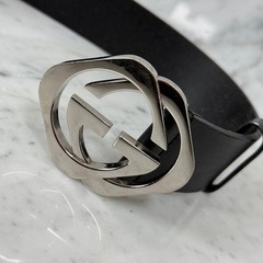 GUCCI Pre-Owned Interlocking Leather Belt Black Silver