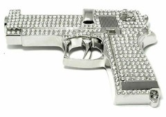 Gun Belt Buckle Iced Style Silver Metal Full of Rhinestones Revolver Pistols Men
