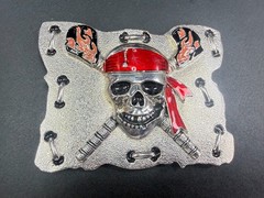 Raised Pirate Skull in Red Bandana Swords Gothic Punk Biker Vibe Belt Buckle