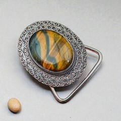 Tiger Eye Silver Plated Belt Buckle Handmade Western Statement Mens Buckle