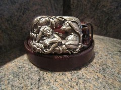 Rare!! Kieselstein-Cord Sterling Jungle Monkey Buckle W/Brown Lizard Belt Size 2
