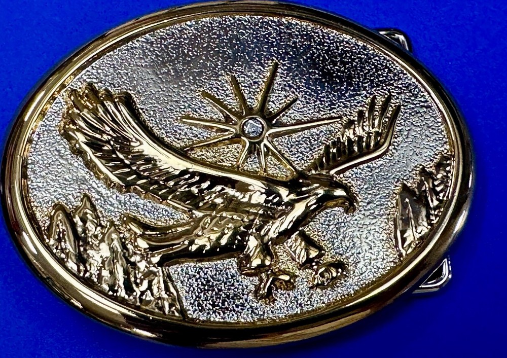 Majestic American Eagle Flying Wings Wide W/ Starburst Two Tone NOS Belt Buckle
