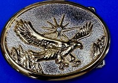 Majestic American Eagle Flying Wings Wide W/ Starburst Two Tone NOS Belt Buckle