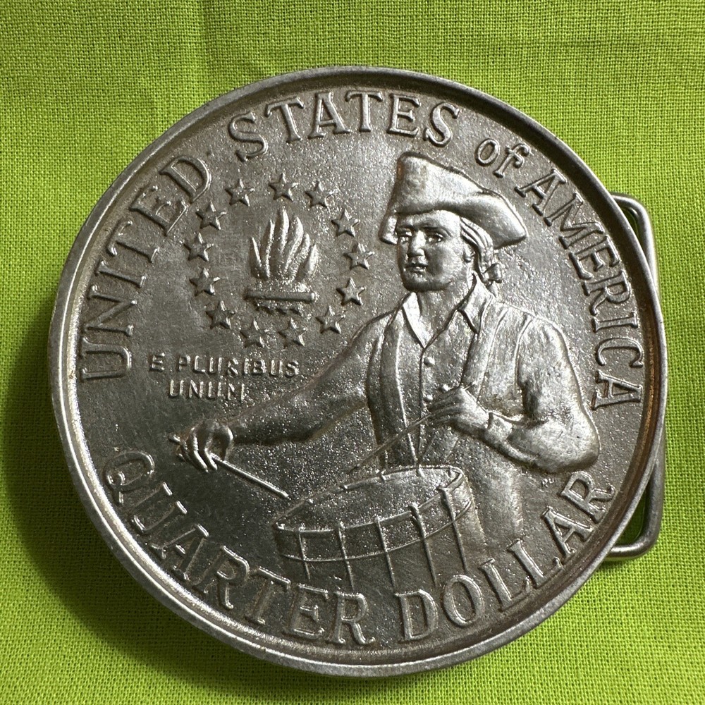 Vintage Indiana Metal Craft Bicentennial Drummer Belt Buckle 1776‑1976 Americana