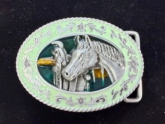 Horse Head and Saddle Enamel Rodeo Cowboys Cowgirls Dimensional Belt Buckle