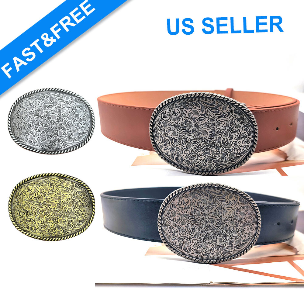 With Belt Engraved Oval Antique Copper Finish Western Cowboy Belt Buckle