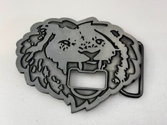 Roaring Lion Head Silver Tone Cutout Belt Buckle and Bottle Opener
