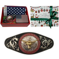 Western Belt Buckle Christmas Gift Set – Small American Flags – Patriotic Gifts