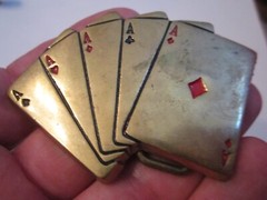 VINTAGE POKER FIVE CARD ACE BELT BUCKLE – SOLID BRASS – GW-17