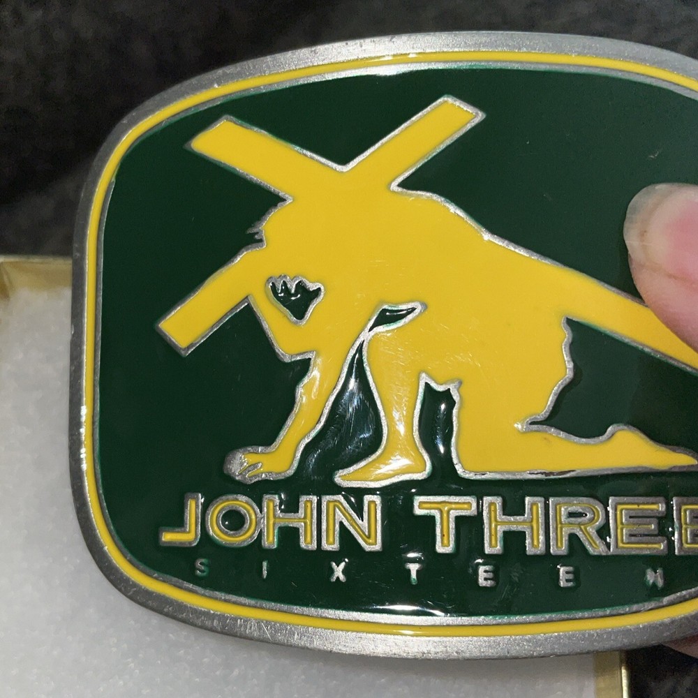 John Three Sixteen Belt Buckle 2.5×3 Kerusso Christian Glossy Green & Yellow