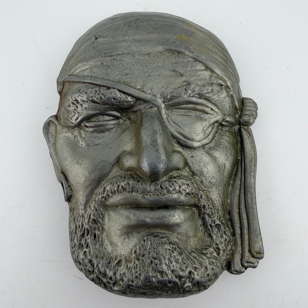 Vintage Pirate Head Belt Buckle OS Silver/Pewter-tone Vintage 3D Eye Patch Biker