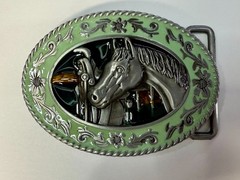 Horse Head and Saddle Enamel Rodeo Cowboys Cowgirls Dimensional Belt Buckle