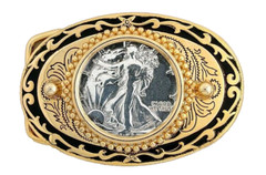 Antique Gold 1943 Liberty Walking Half Dollar Southwest Belt Buckle PBB130/6924