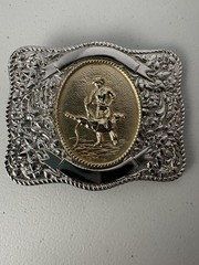 Western Belt Buckle Roper Silver Tone Engraved Western Prod Co. 70s