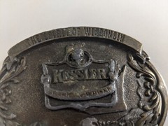 Kessler Belt Buckle The Spirit of Wisconsin 1993 Smooth as Silk bronze wearing