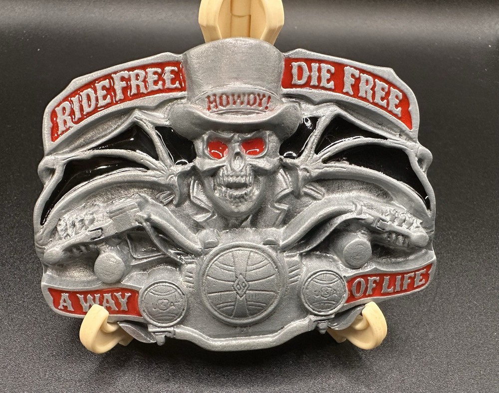 RIDE FREE DIE FREE A WAY OF LIFE HOWDY PEWTER BELT BUCKLE VINTAGE 1994