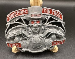 RIDE FREE DIE FREE A WAY OF LIFE HOWDY PEWTER BELT BUCKLE VINTAGE 1994