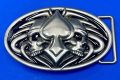 Skulls With Poker Cards Spade Bikers Metal Raised 3D Belt Buckle