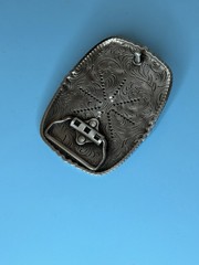 Btilasif Silver Tone Filigree Belt Buckle w/Gold Tone Texas Longhorn