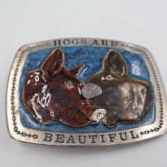 The Great American Buckle Co Pig Belt Buckle OS Blue Hogs Are Beautiful 1979