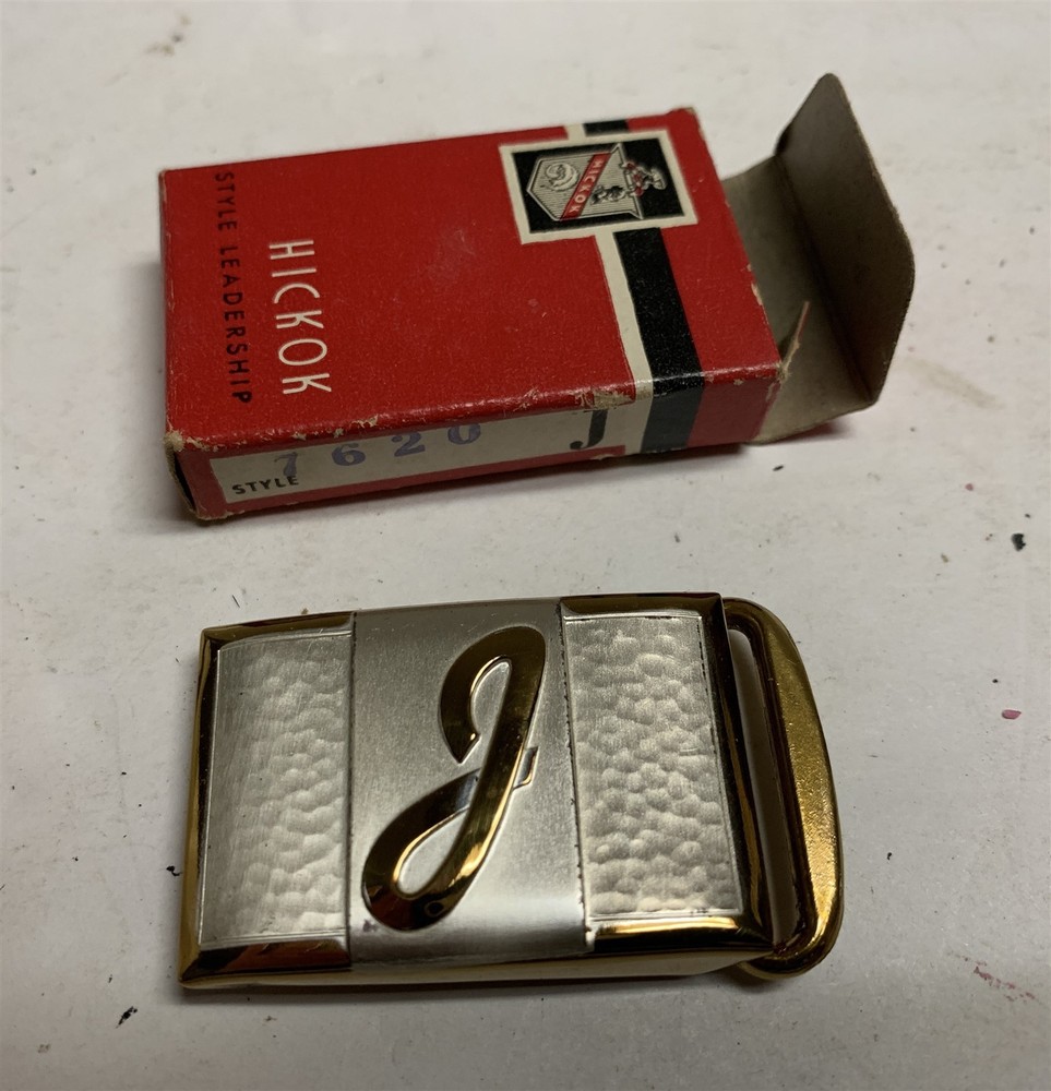 VTG Hickok USA Initial J old Tone Belt Buckle Hat Band in Box Master Plate