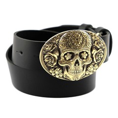 Santa Muerte belt buckle, solid brass Skull El Día de Muertos