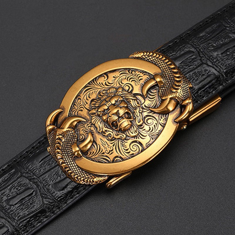 Men&rsquo;s Gold Tone Metal Animal Print Automatic Latch Belt Buckle 1.5in Rectangular
