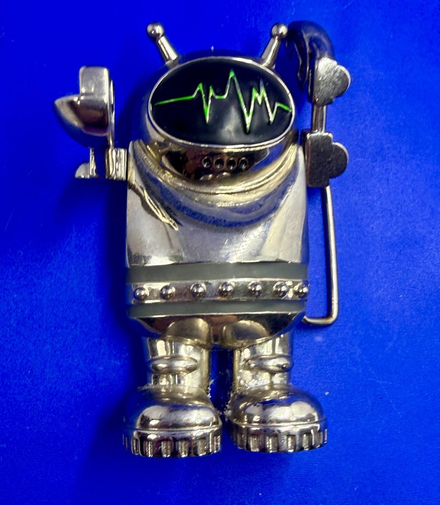 Outer Space Suit Alien Astronaut Chrome Figural Moving Arms Toy Like Belt Buckle
