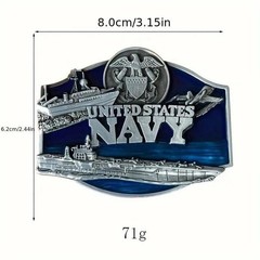 U.S. Navy Belt Buckle • Naval Seal • Aircraft Carrier • Jet Fighter •Blue Enamel