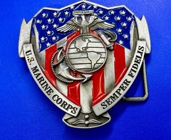US Marine Corps Semper Fideles Eagle Anchor Globe Commemorative Belt Buckle