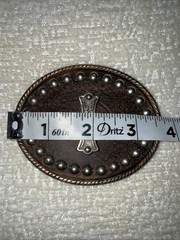 Western Cross Leather Belt Buckle Studded Engraved Oval Made In Spain 2.7 in