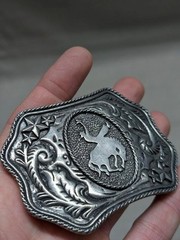 vintage 1970s belt buckle RODEO metal pewter WESTERN horse bronco COWBOY