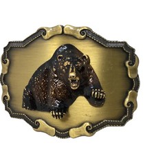 Brown Bear Growling 3D Belt Buckle Wildlife Hunting Grizzly Woods Forest Outdoor