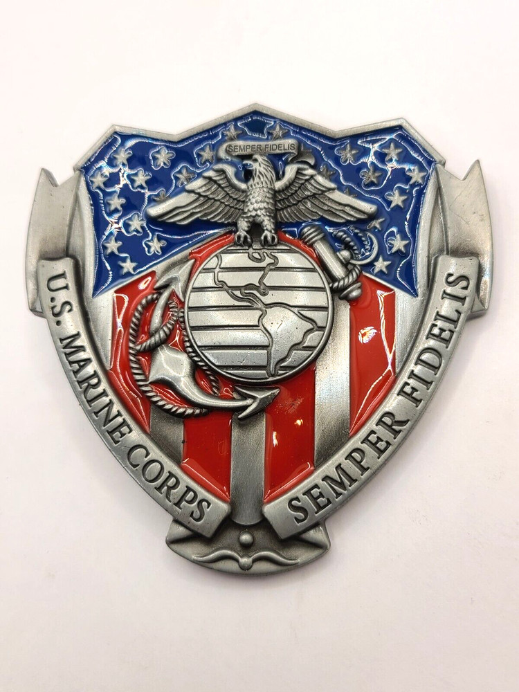 US Marine Corps Semper Fidelis Belt Buckle Flag Eagle World Anchor Military