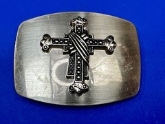 Gothic Medieval Style Ornate Cross Raised On Silver Color Belt Buckle