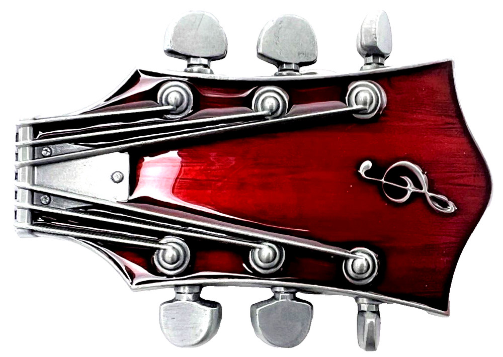 Red Guitar Head Music Enameled Belt Buckle New
