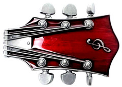 Red Guitar Head Music Enameled Belt Buckle New