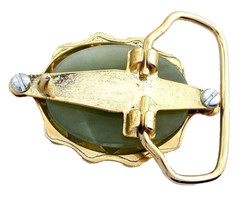 Natural Prehinite Jade Cabochon Gold Color Oval Goldplated Belt Buckle EPBB157