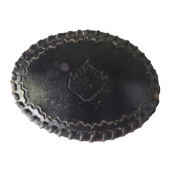 Black Leather Oval Belt Buckle Embossed Flaming Skull Goth Rockabilly Rock Punk