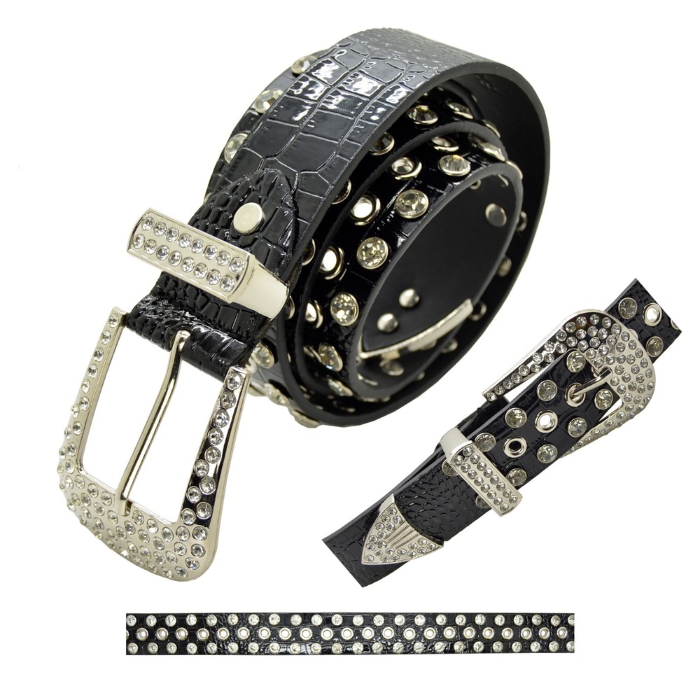 Punk Rock Rivet Faux Holes Row Grommet Crsytal Stone Belt